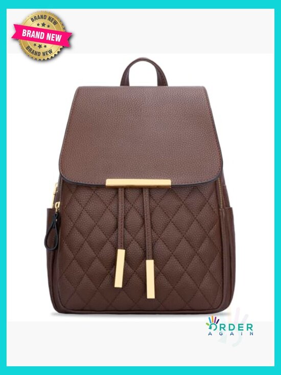 Quilted Leather Backpack Purse for Women Ladies Travel Daypack Shoulder Bag main image 4